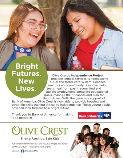 A print ad talks about a sponsorship between a large corporate bank company and a family-oriented non-profit organization. A program called the Independence Project is described that helps youth aging out of the foster system to find employment, housing and other support.