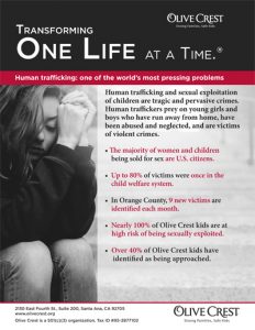 A flyer gives statistics about human trafficking in the County of Orange and how a non-profit organization's clients are affected. A main heading says "Human trafficking: one of the worlds most pressing problems." A link to detailed text follows the photo gallery.